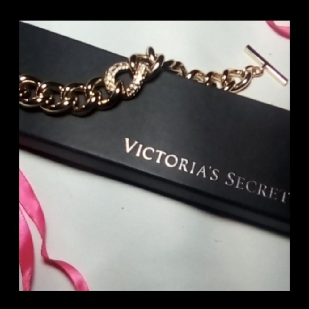 Victoria's Secret Gold Rhinestone Statement Cuff Bracelet - Boxed